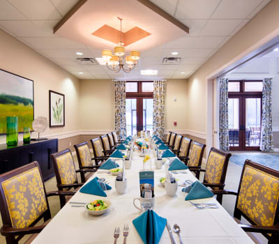 Formal dining room at The Fountains of Hope in Sarasota, Florida.