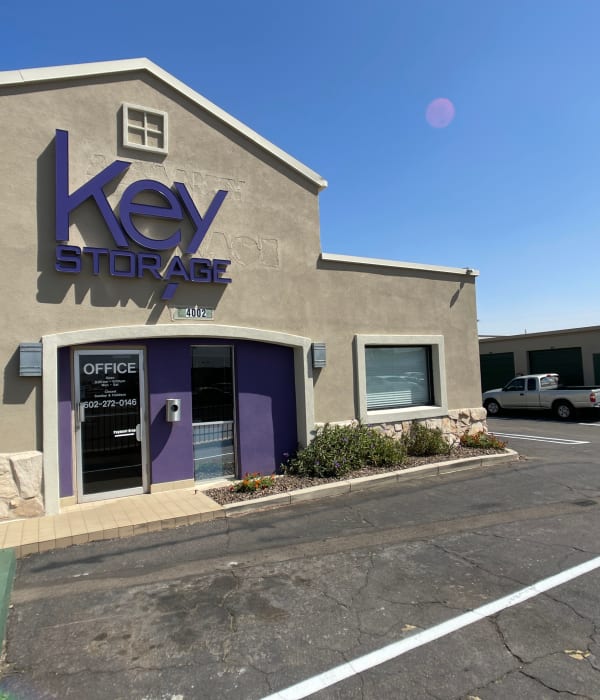 Exterior of the leasing office at Key Storage - Indian School in Phoenix, Arizona