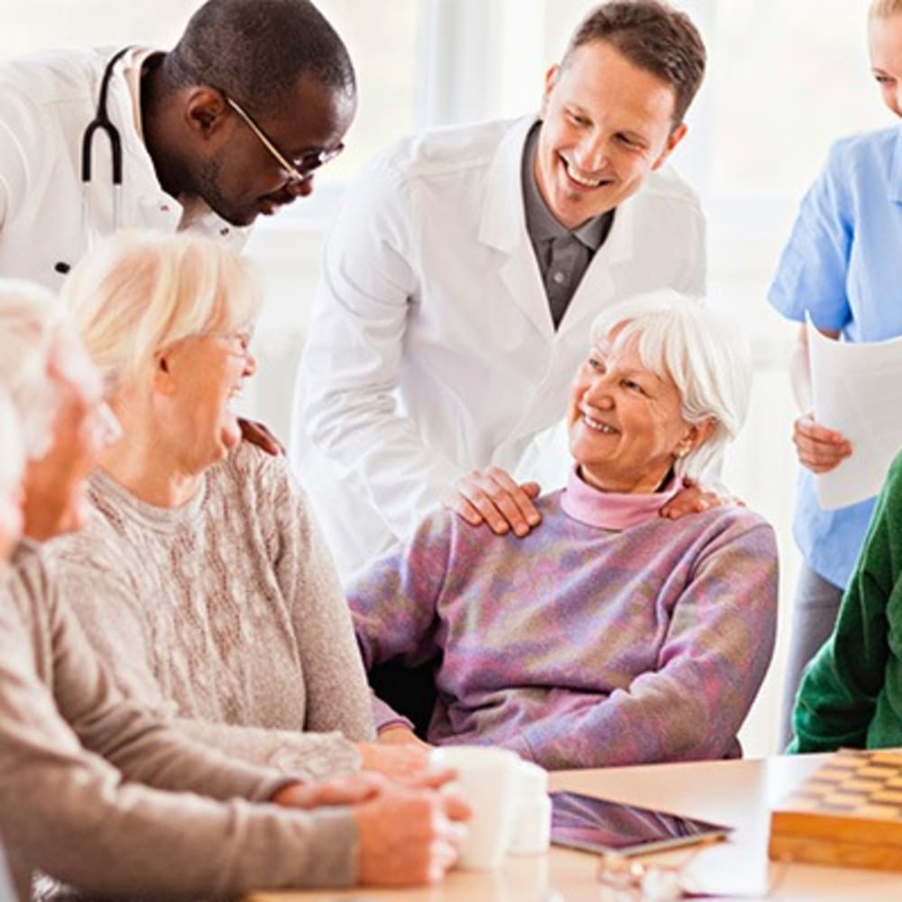 Residents with staff at Fox Hollow Independent and Assisted Living in Bend, Oregon