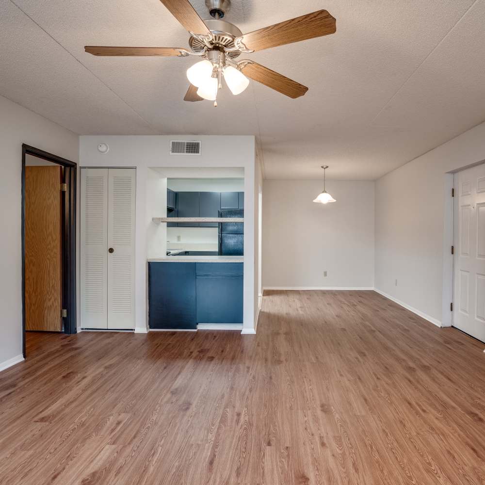 Ceiling fan with living room at Germantown Gardens in East Ridge, Tennessee