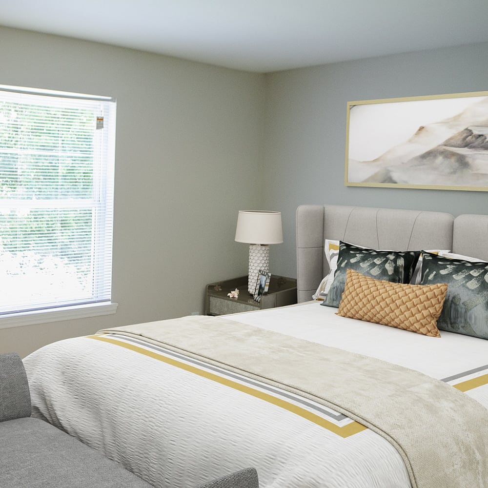 An apartment bedroom at Georgetowne Woods in Gastonia, North Carolina