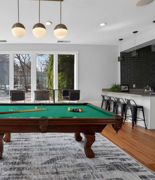 Renovated resident clubhouse and community room at Bay Ridge at Nashua Apartments in Nashua, New Hampshire