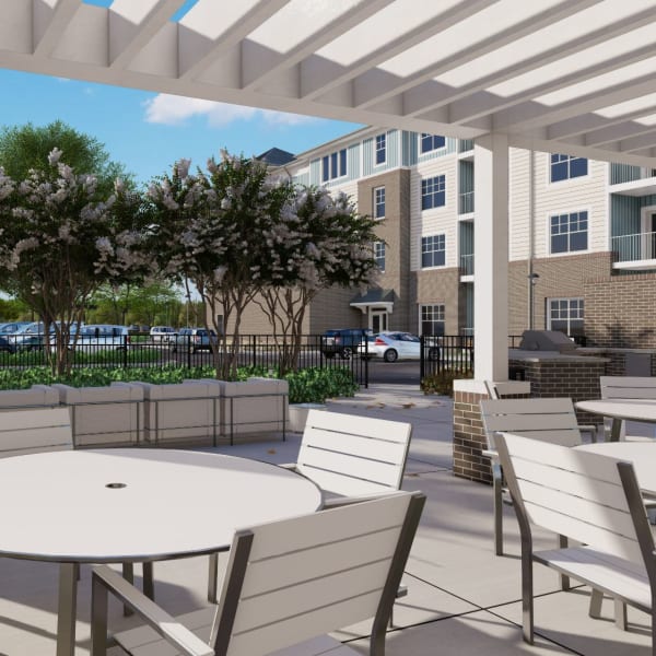 Outdoor tables and chairs at Acclaim at The Hill, Fredericksburg, Virginia