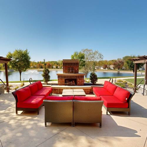 Outdoor fireplace at Latitude at Deerfield Crossing in Mason, Ohio