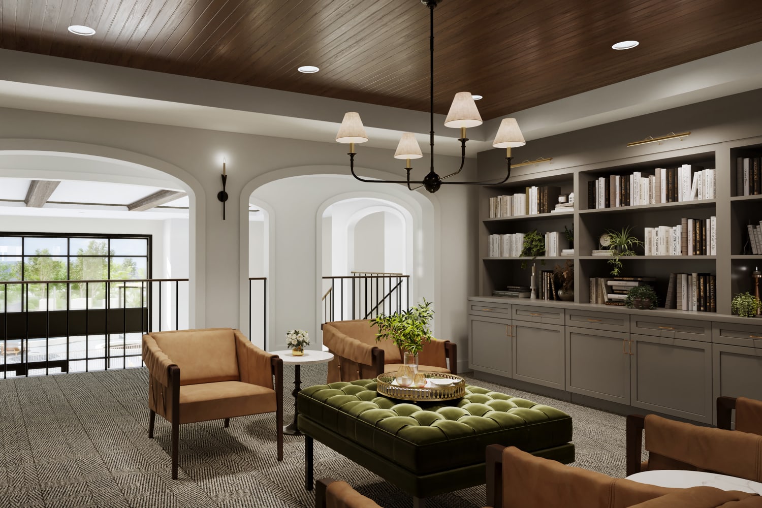 Lounge area in library at Amira Lowry in Denver, Colorado