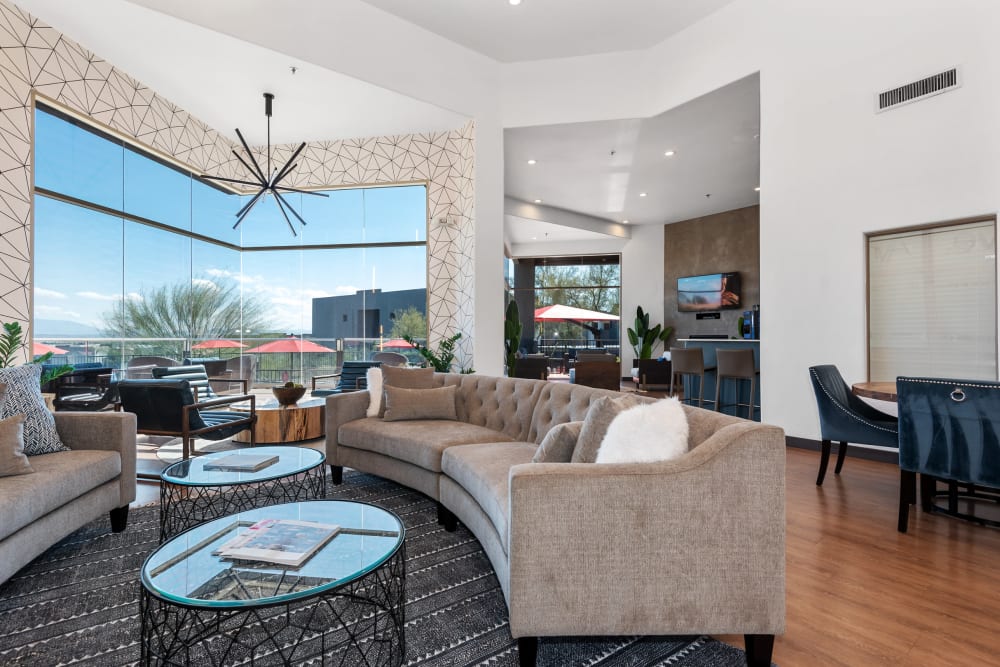 Resident clubhouse with amazing views out of the large windows at Luna at Fountain Hills in Fountain Hills, Arizona