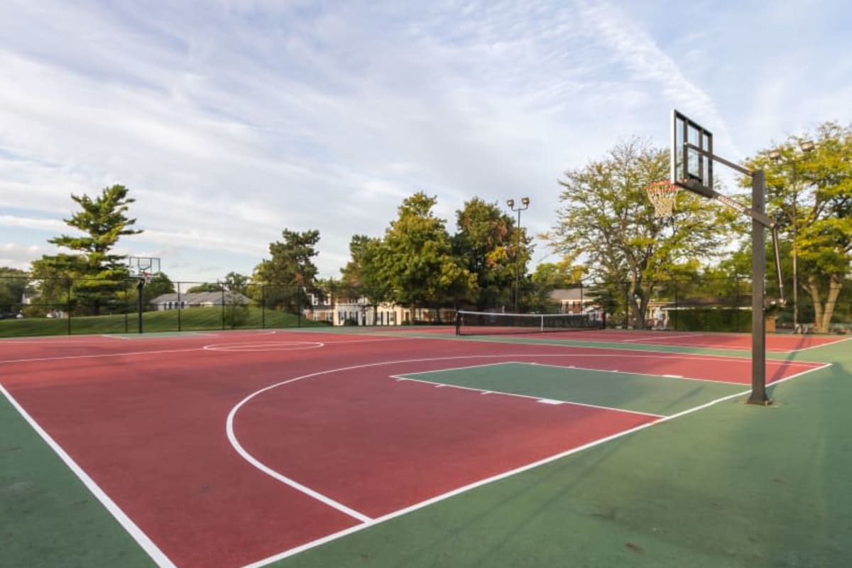 Tennis courts next to the basketball courts at Governours Square in Columbus, Ohio