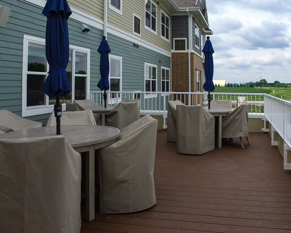 Covered patio furniture at The Pillars of Mankato in Mankato, Minnesota