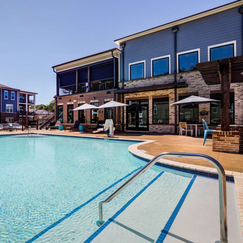 Resort-style pool at apartment community at Continuum 115 in Mooresville, North Carolina