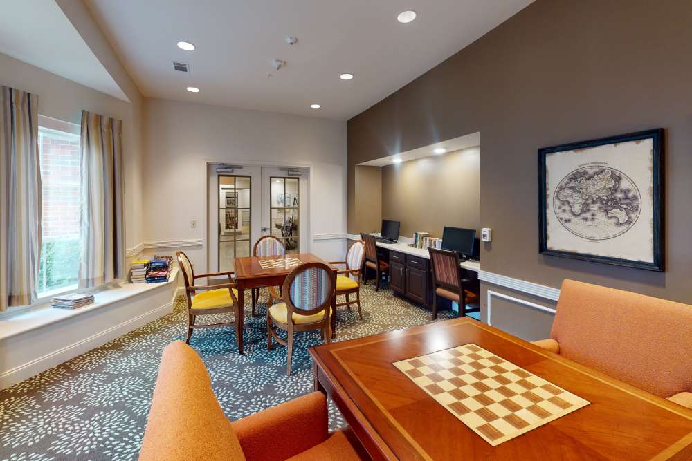 Indoor room with chessboards and computers at Harmony on the Peninsula in Yorktown, Virginia