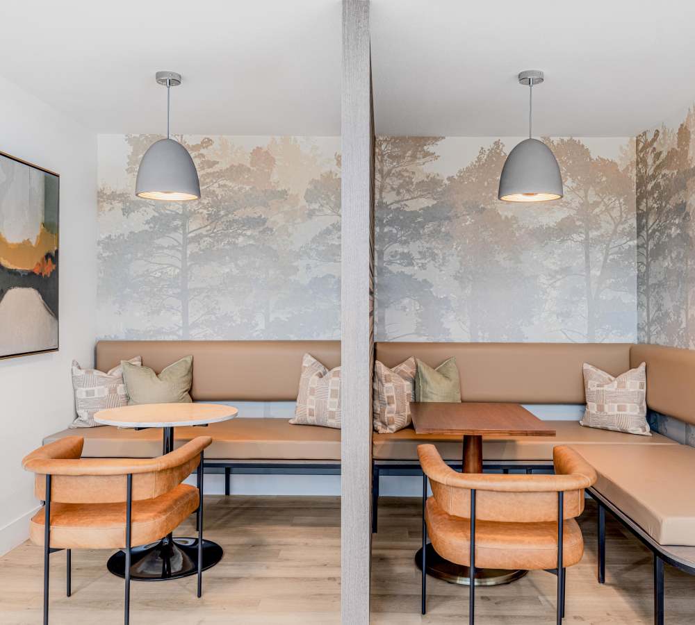 Resident clubhouse with lounge area at Bidwell Park Fremont in Fremont, California 