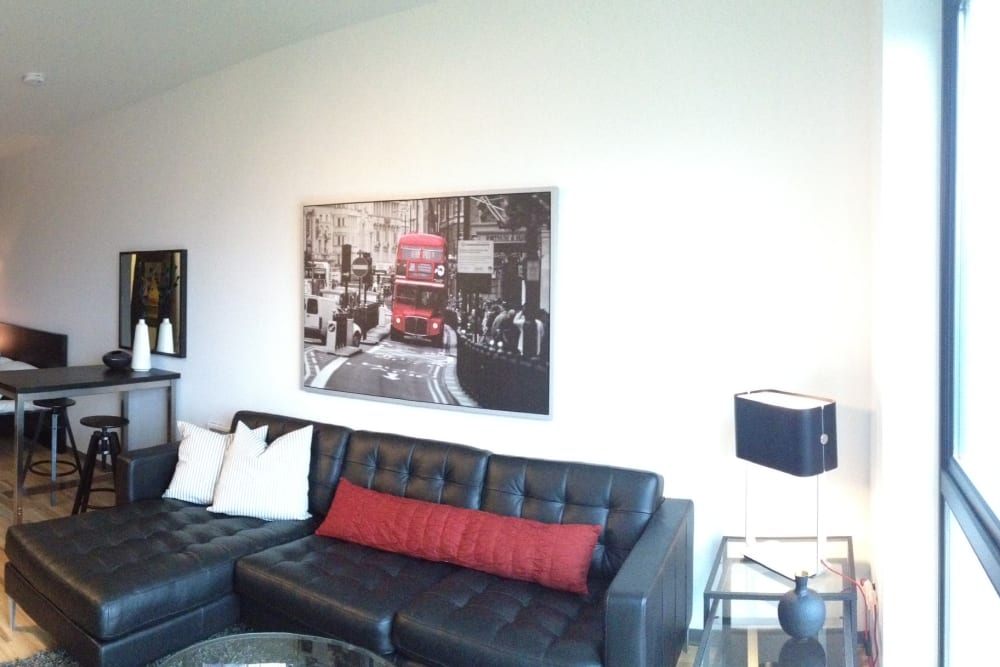 Studio apartment living room at Milano in Portland, Oregon