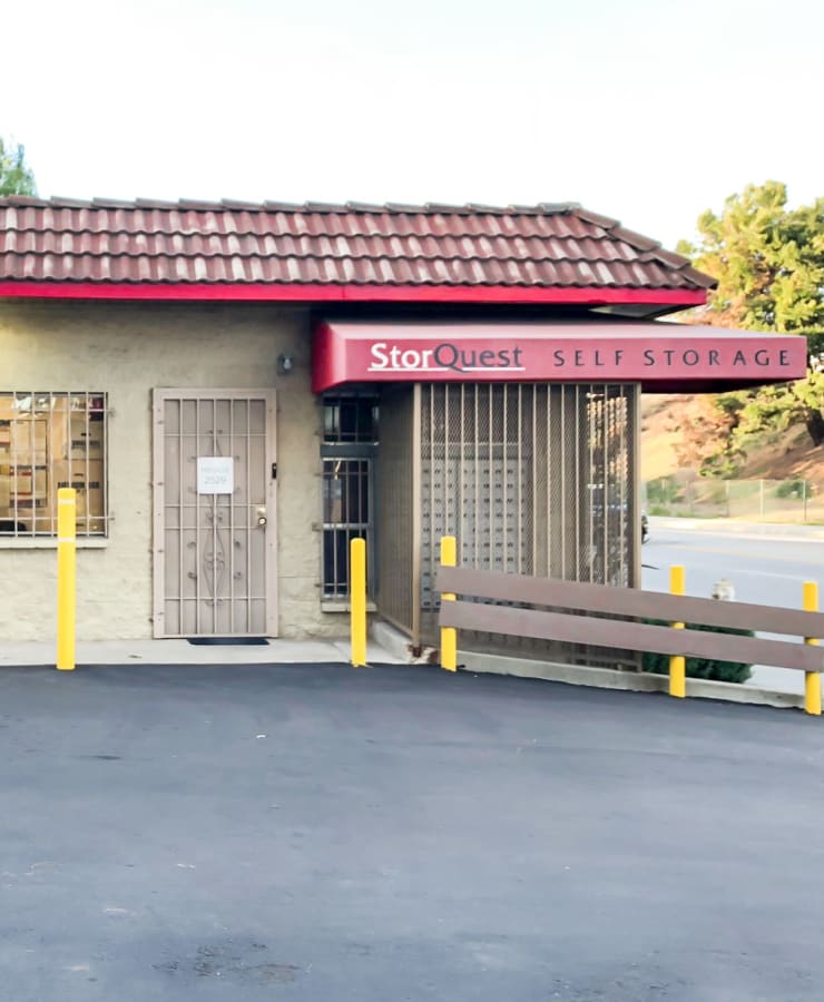 The exterior of the main entrance at StorQuest Self Storage in Los Angeles, California