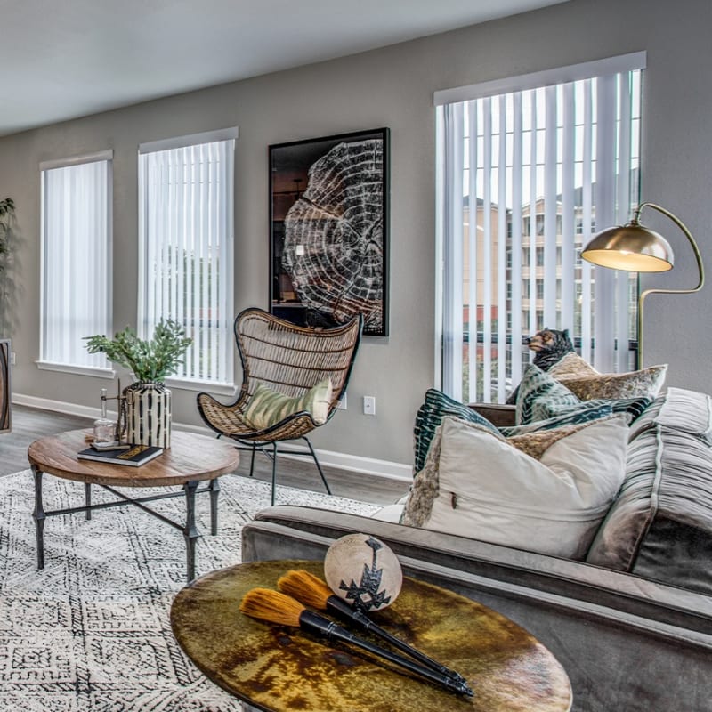 Furnished living room at Cleo Luxury Apartments in Dallas, Texas