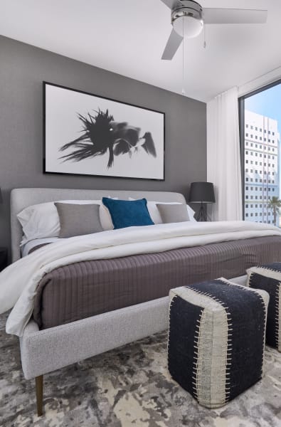 Luxurious bedroom at ParkLine Miami in Miami, Florida