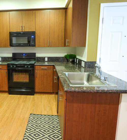 Modern kitchen in an apartment at Pacific Landing in Murrieta, California