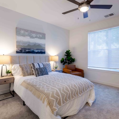 Bedroom with modern design at Spring Water Apartments in Virginia Beach, Virginia