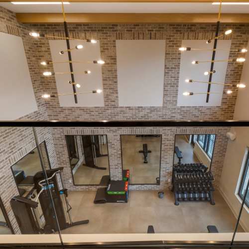 View of fitness center from first floor at The Calvert in Charlotte, North Carolina