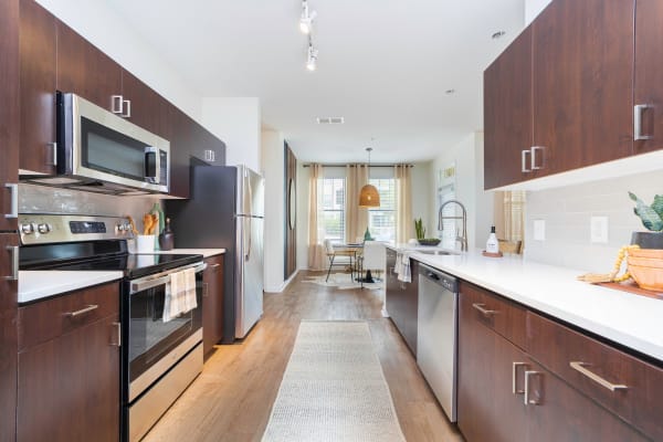 Ultra-modern kitchen in a model apartment at Terraces at Town Center in Jacksonville, Florida