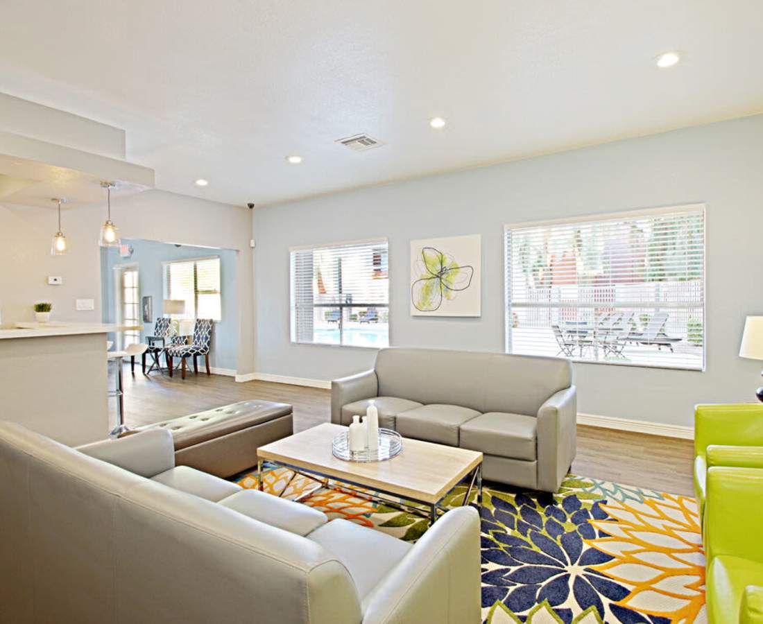 Large bright clubhouse with premium interiors at 544 Southern Apartments in Mesa, Arizona