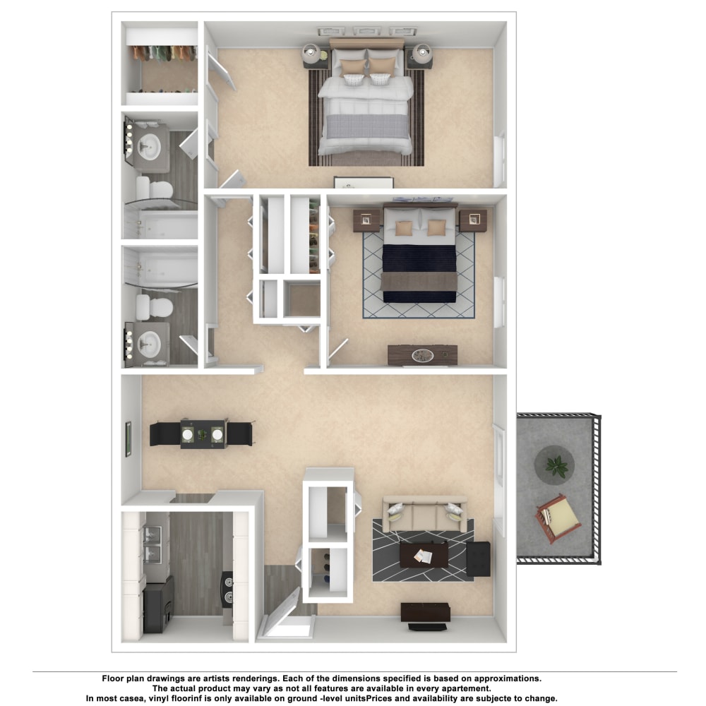 2x2 floor plan drawing at HighPointe Apartments in Birmingham, Alabama