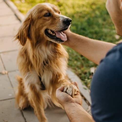 Man shaking hands with, and petting a dog at Fusion in Jacksonville, Florida