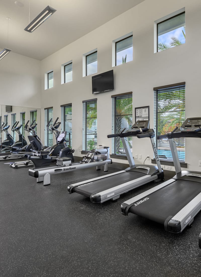 Row of treadmills in the fitness center Marquis SoCo in Austin, Texas
