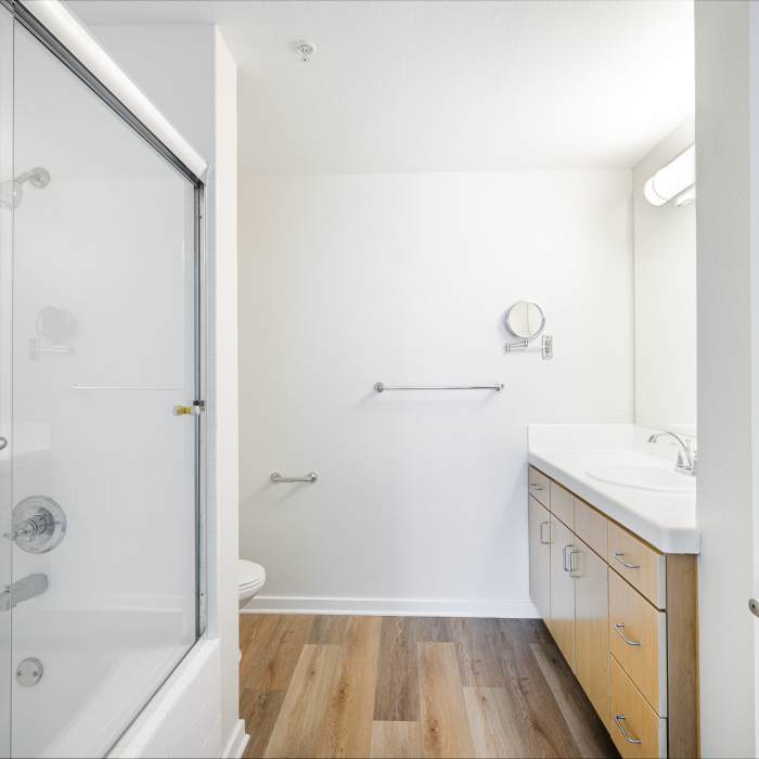 Modern bathroom at Capri Apartments in Marina Del Rey, California.