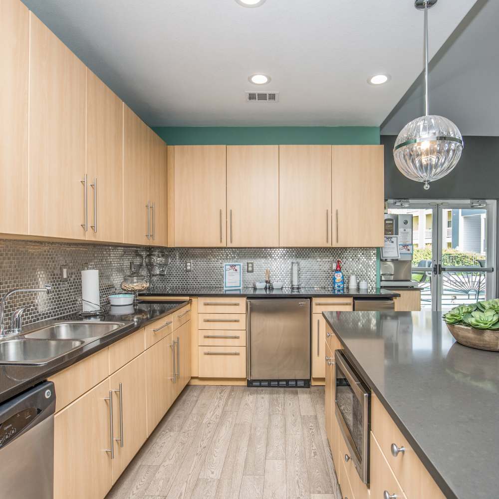 Clubhouse kitchen at One Belmar Place in Lakewood, Colorado
