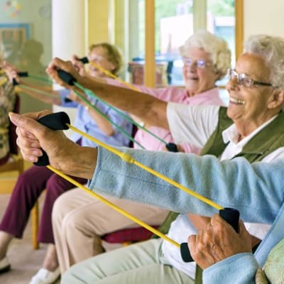 Residents enjoying exercise class at The Renaissance of Stillwater in Stillwater, Oklahoma