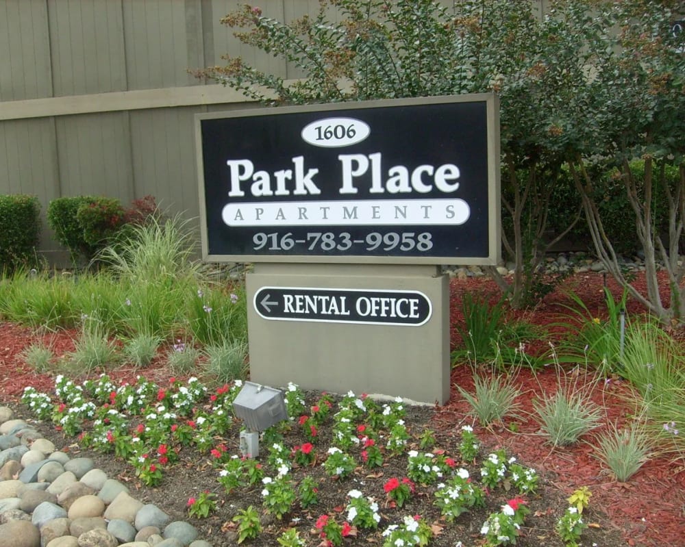 Welcome sign at  Park Place Apartments in Roseville, California