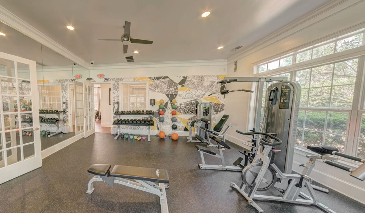 Fitness center with equipment at Madison Park in Madison, Alabama