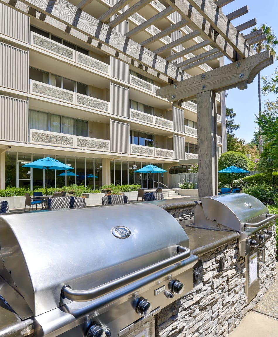 Two large outdoor gas-grills at The Marc, Palo Alto in Palo Alto, California