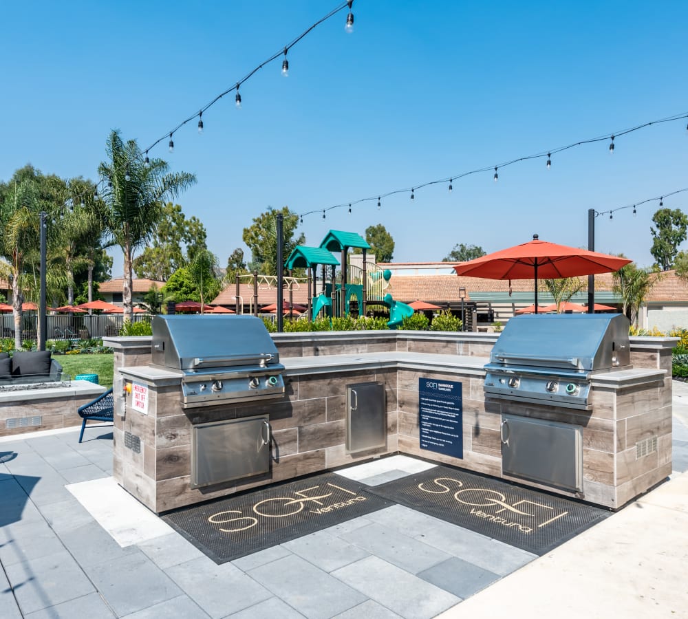 Barbecue area with palm trees in the background near Sofi Ventura in Ventura, California