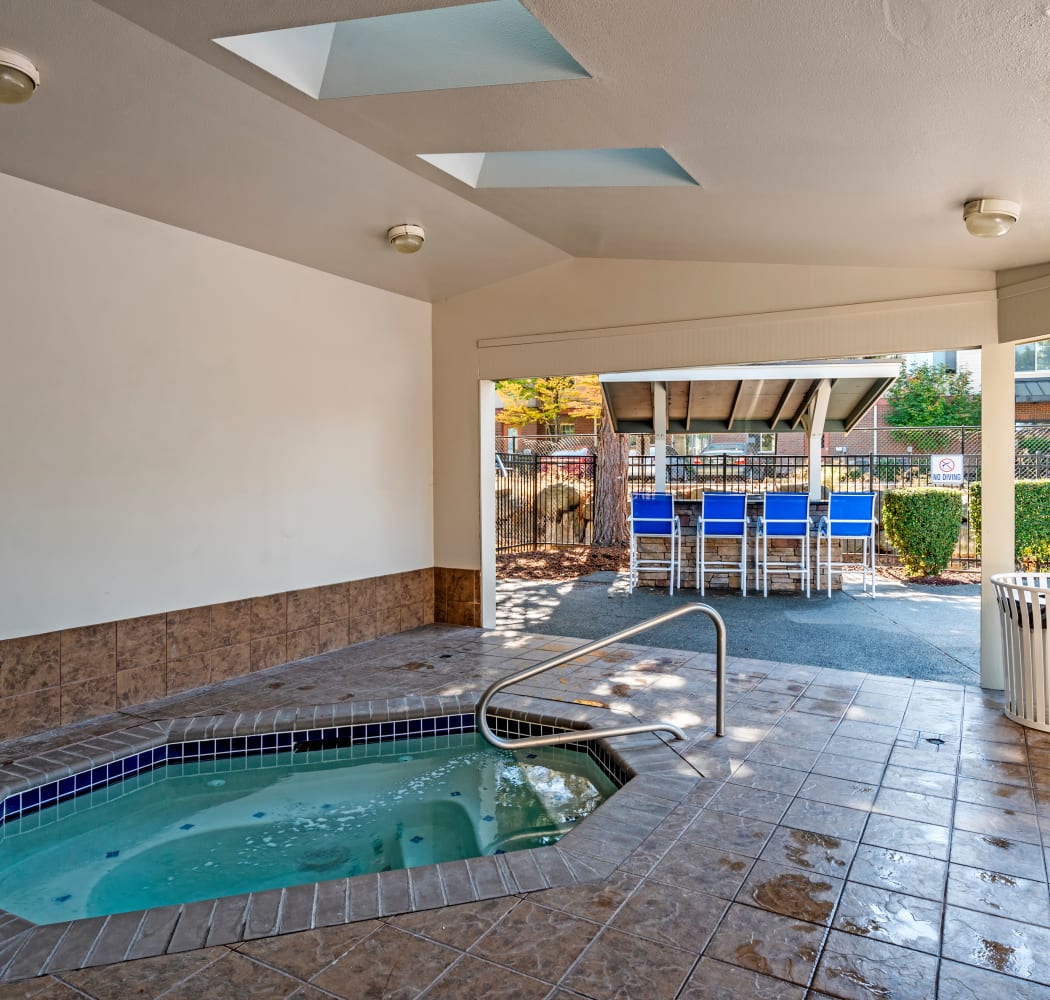 View of the covered spa at Hamptons Apartments in Puyallup, Washington