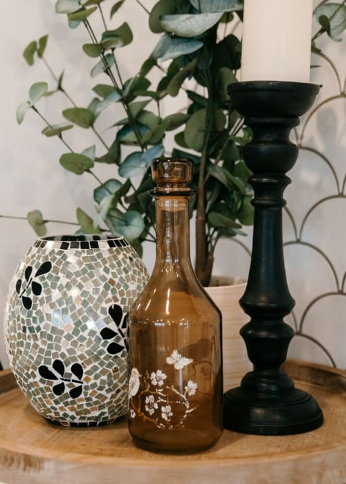 Decorative vases with flowers at The Pillars of Lakeville in Lakeville, Minnesota