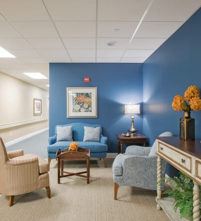 Indoor seating at Keystone Place at Newbury Brook in Torrington, Connecticut