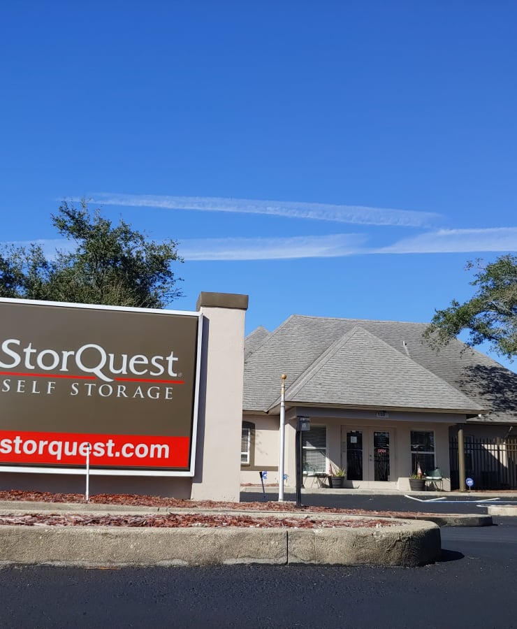 The exterior of the main entrance at StorQuest Self Storage in Clearwater, Florida