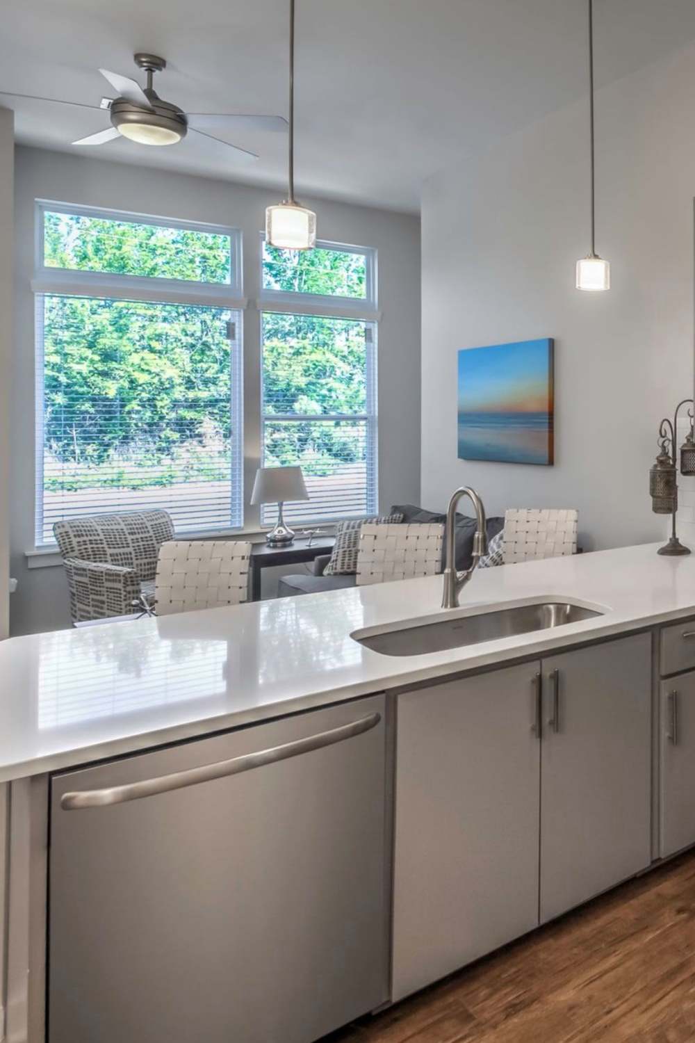 View of living room from kitchen at 300 Optimist Park in Charlotte, North Carolina