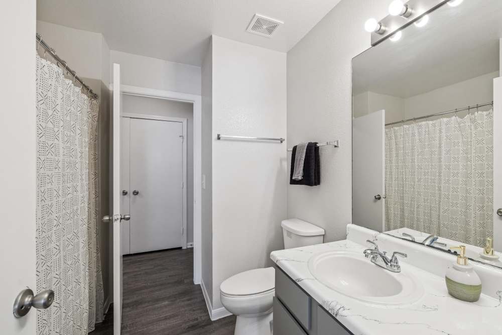 Bathroom of the apartment at Kimberly Pointe in Houston, Texas