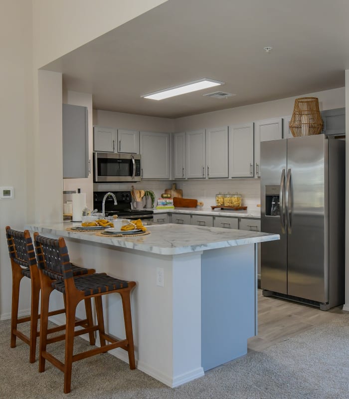 Kitchen with granite countertops at 97@ North Oak in Kansas City, Missouri