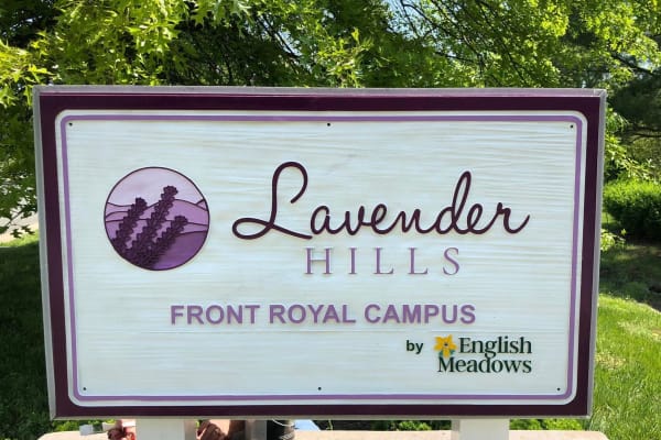 The front sign at Lavender Hills Front Royal Campus in Front Royal, Virginia