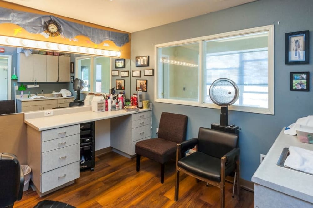 Beauty salon at Lassen House Senior Living in Red Bluff, California. 