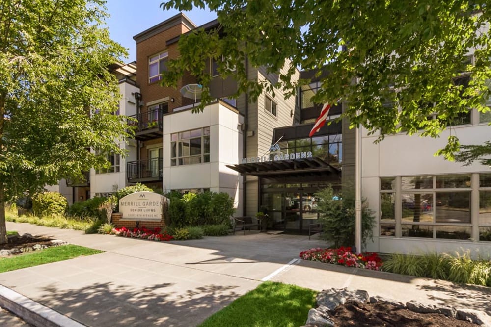 Main entrance to Merrill Gardens at The University in Seattle, Washington. 