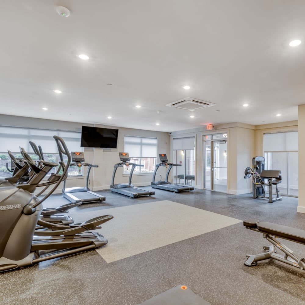 Well equipped fitness center at Fox Plan Apartments, Monroeville, Pennsylvania