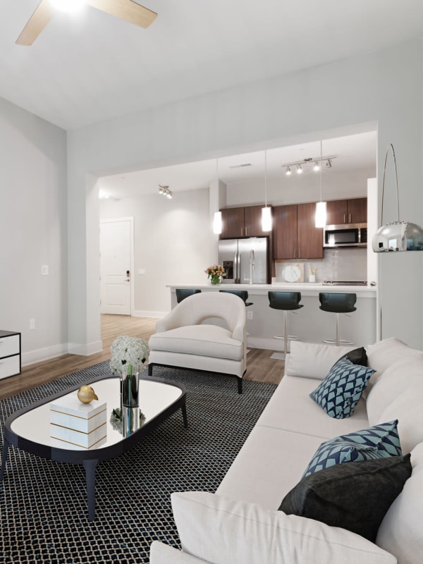 Rendering of modern living room at Lantower Weston Corners in Cary, North Carolina