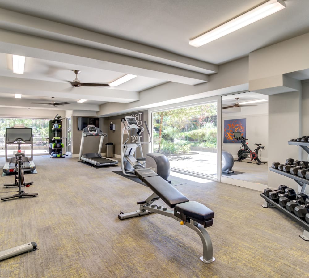 Well-equipped onsite fitness center at Sofi Fremont in Fremont, California