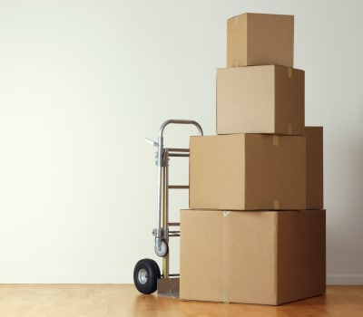 Stack of boxes on dolly at Great Plains Storage