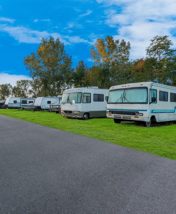 RVs parked at StorQuest RV & Boat Storage in San Tan Valley, Arizona