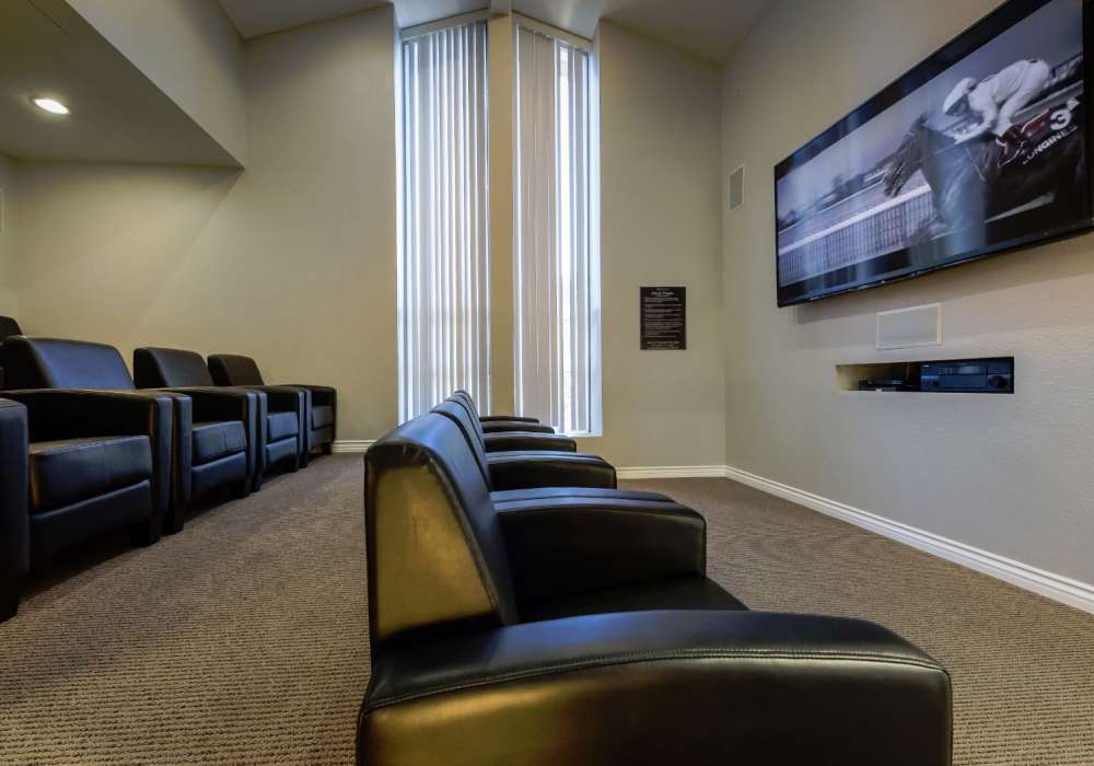 Community movie theater at Parcwood Apartments in Corona, California  